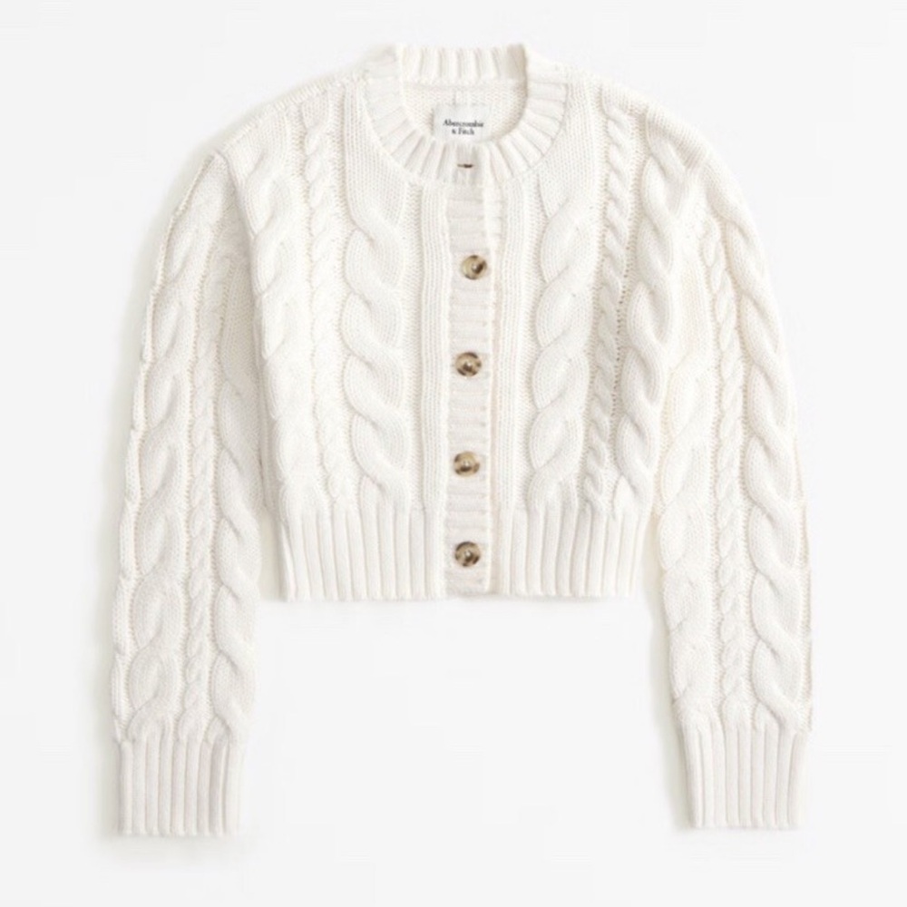 Abercrombie & Fitch Women's Cable Short Cardigan Sweater - Cream- Size M